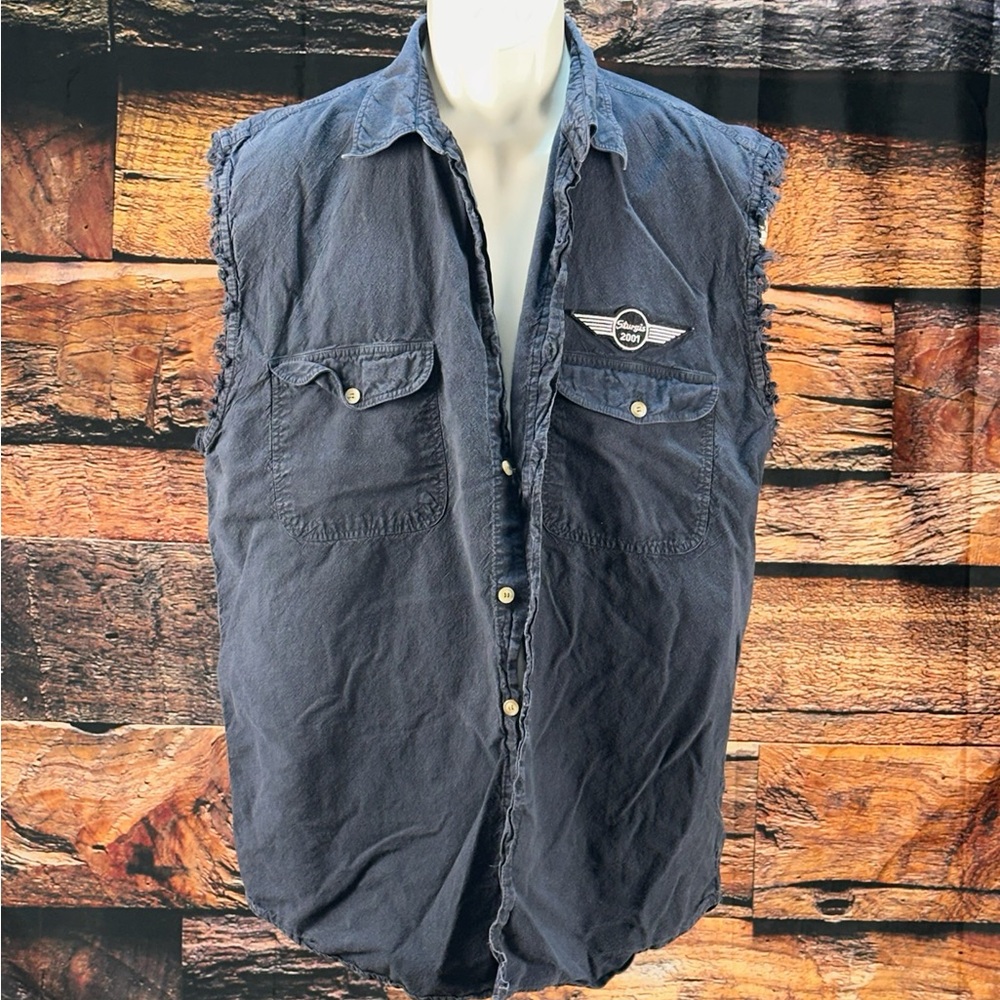 Men's Navy Sleeveless Button-Up Work Vest